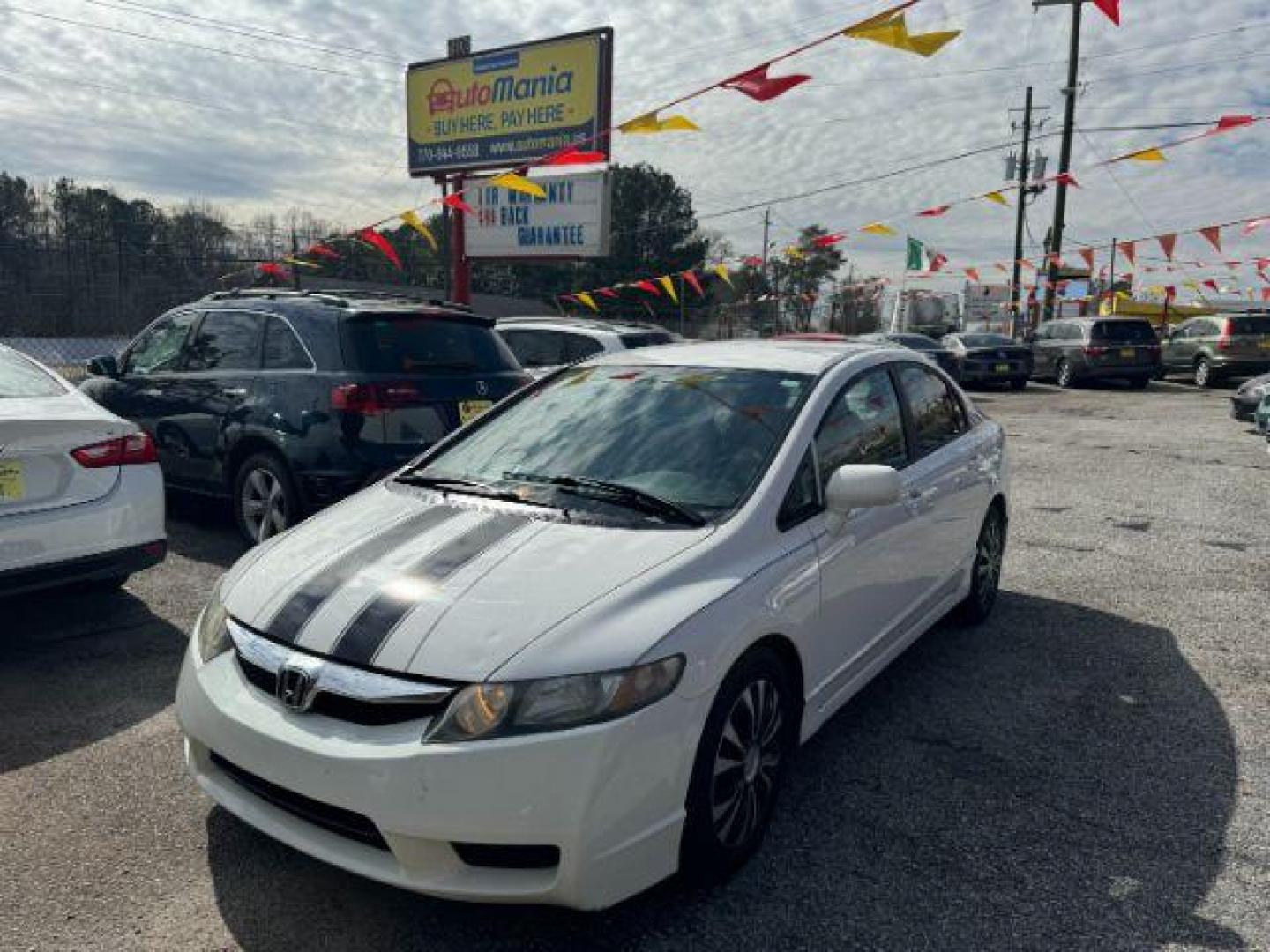 2011 White Honda Civic LX Sedan 5-Speed AT (19XFA1F55BE) with an 1.8L L4 SOHC 16V engine, 5-Speed Automatic transmission, located at 1806 Veterans Memorial Hwy SW, Austell, GA, 30168, (770) 944-9558, 33.817959, -84.606987 - Photo#0