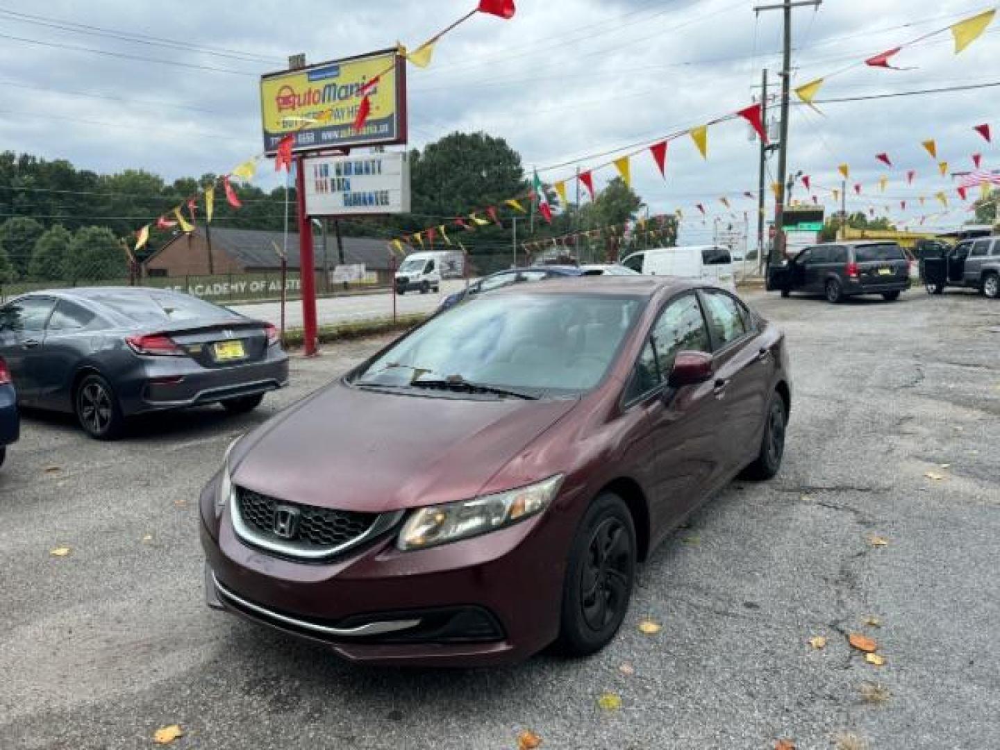 2013 Burgundy Honda Civic LX Sedan 5-Speed AT (19XFB2F59DE) with an 1.8L L4 SOHC 16V engine, 5-Speed Automatic transmission, located at 1806 Veterans Memorial Hwy SW, Austell, GA, 30168, (770) 944-9558, 33.817959, -84.606987 - Photo#0